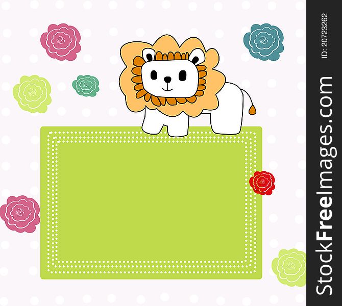 Cute background with lion and flowers for text