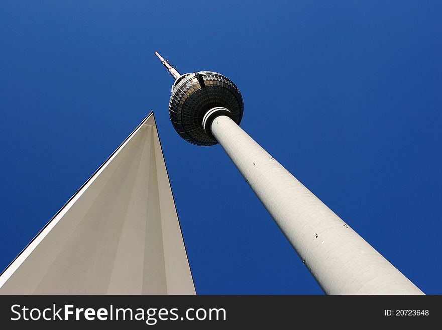 Television Tower in Berlin Germany with blue sky