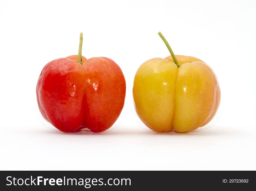 Two cherries on the white background. Two cherries on the white background