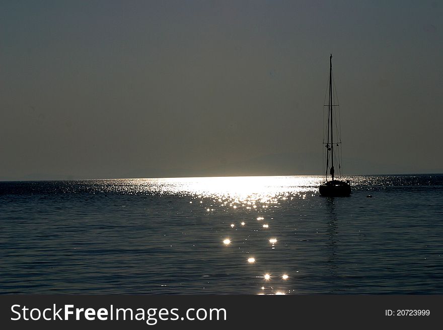 A boat sailing out on a sail in the Mediterranean coast of Croatia