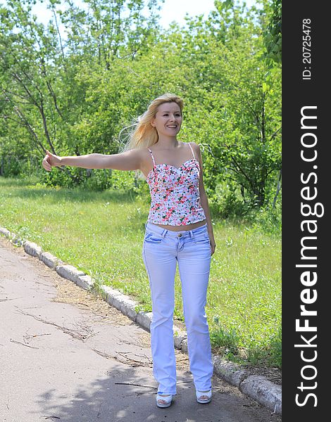 The Girl Votes At A Road Roadside