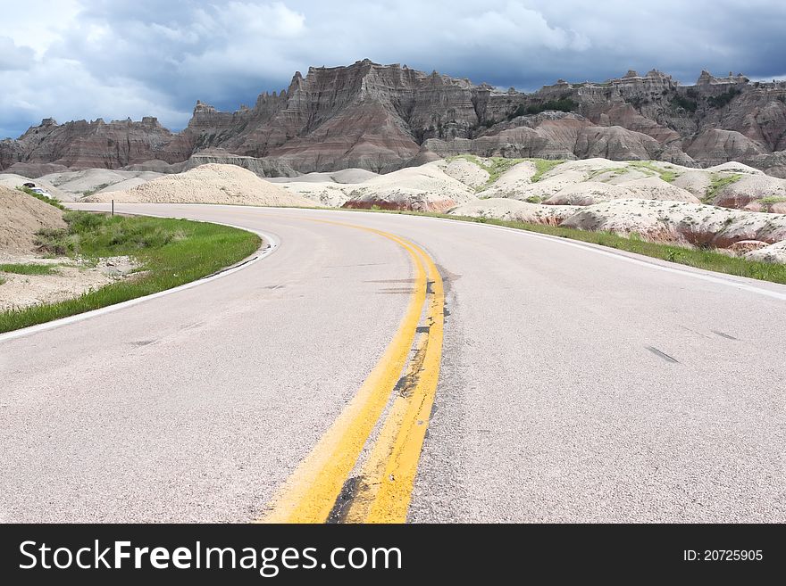 Road through the Badlands National Park