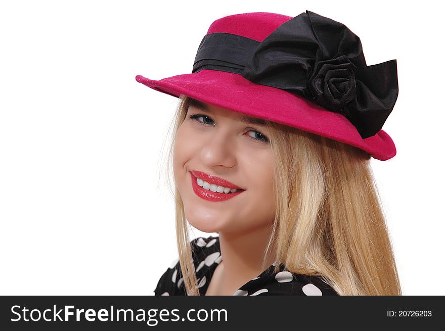 Smiling girl with red hat