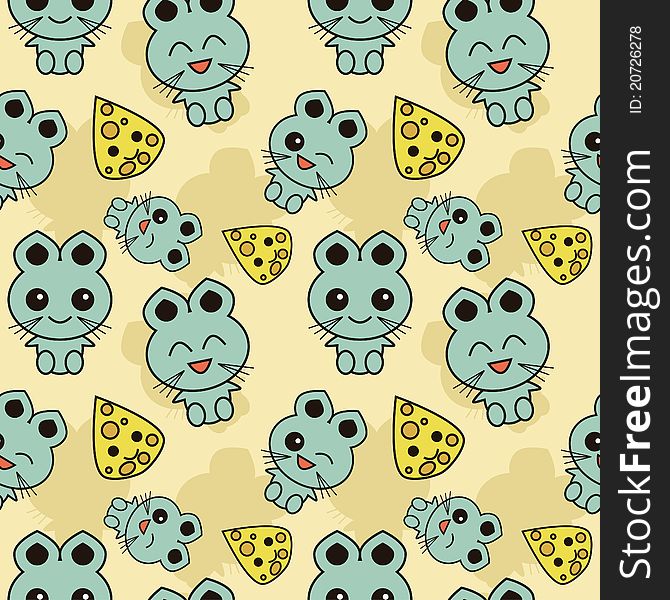 Seamless kawaii background illustration with mice and cheese. Seamless kawaii background illustration with mice and cheese