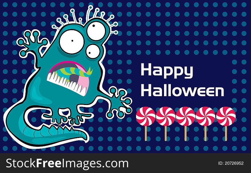 Happy Halloween card with monster