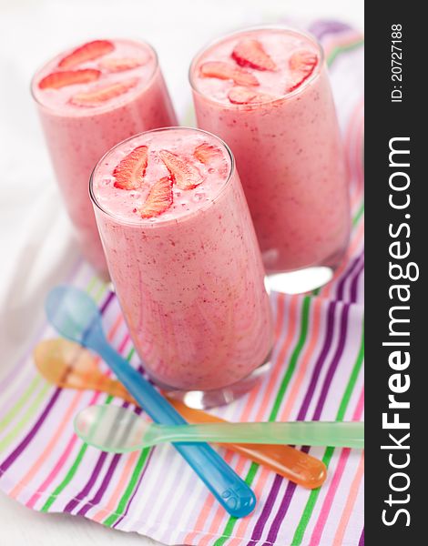 Fresh cold strawberry smoothies with fresh fruits