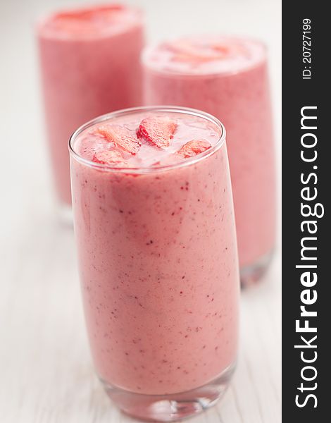 Fresh cold strawberry smoothies with fresh fruits