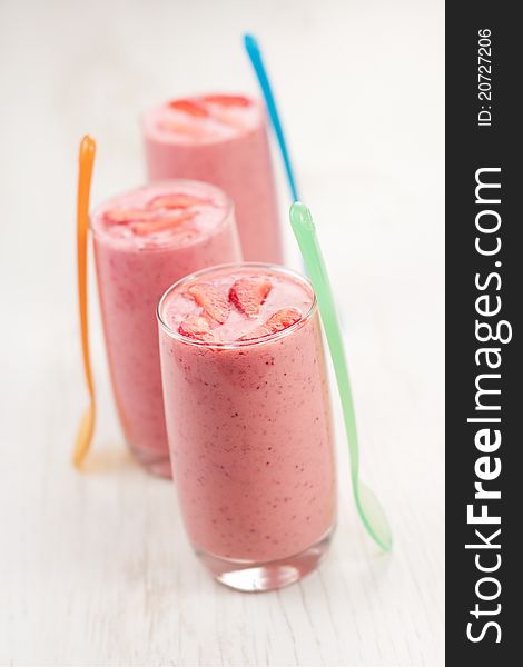 Fresh cold strawberry smoothies with fresh fruits