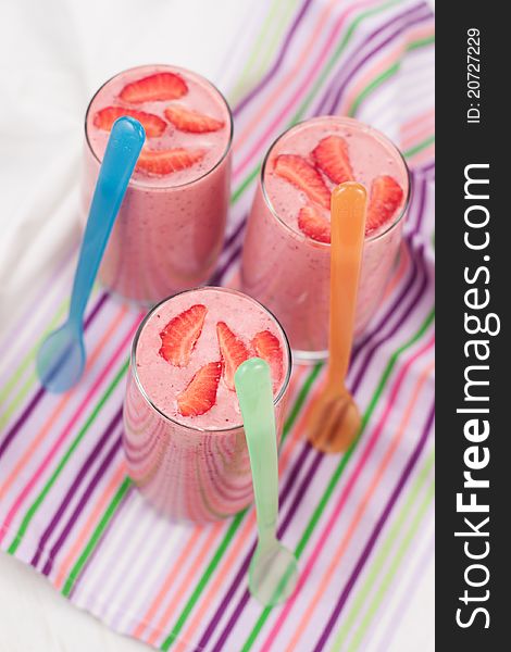 Fresh cold strawberry smoothies with fresh fruits