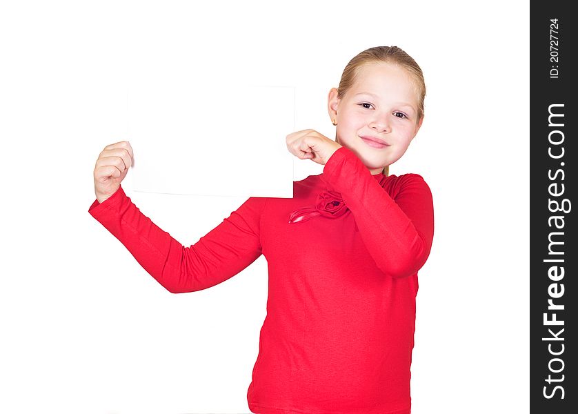 Little Girl Holding A White Sheet Of Paper