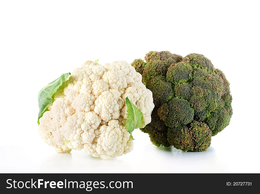 Broccoli and cauliflower isolated on white background