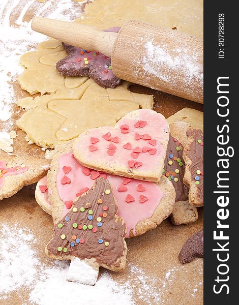 Studio-shot of preparing and baking cookies for christmas. Studio-shot of preparing and baking cookies for christmas.