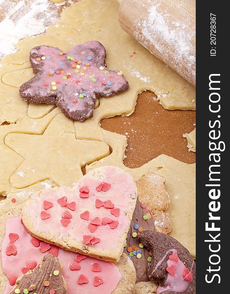 Studio-shot of preparing and baking cookies for christmas. Studio-shot of preparing and baking cookies for christmas.