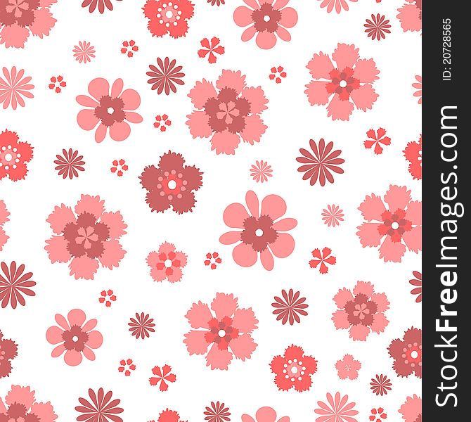 Seamless pattern with coral flowers on white background. Vector illustration
