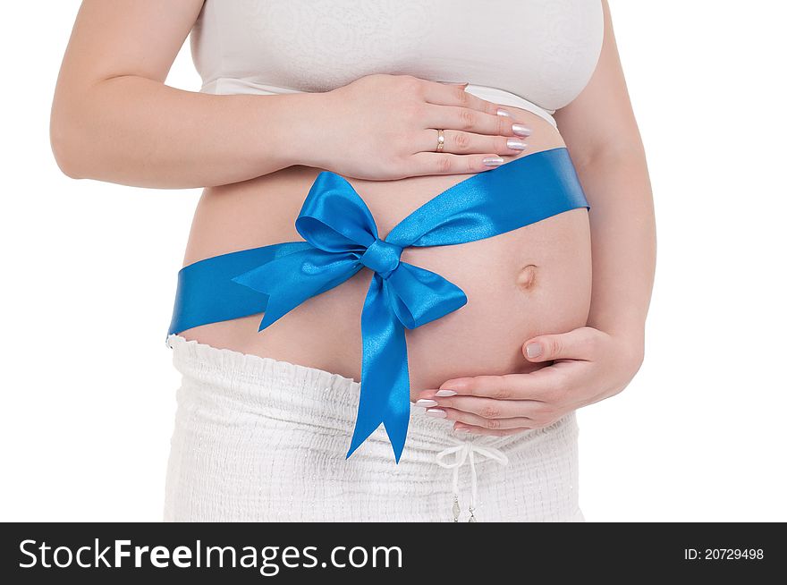 Pregnant Belly With Blue Ribbon