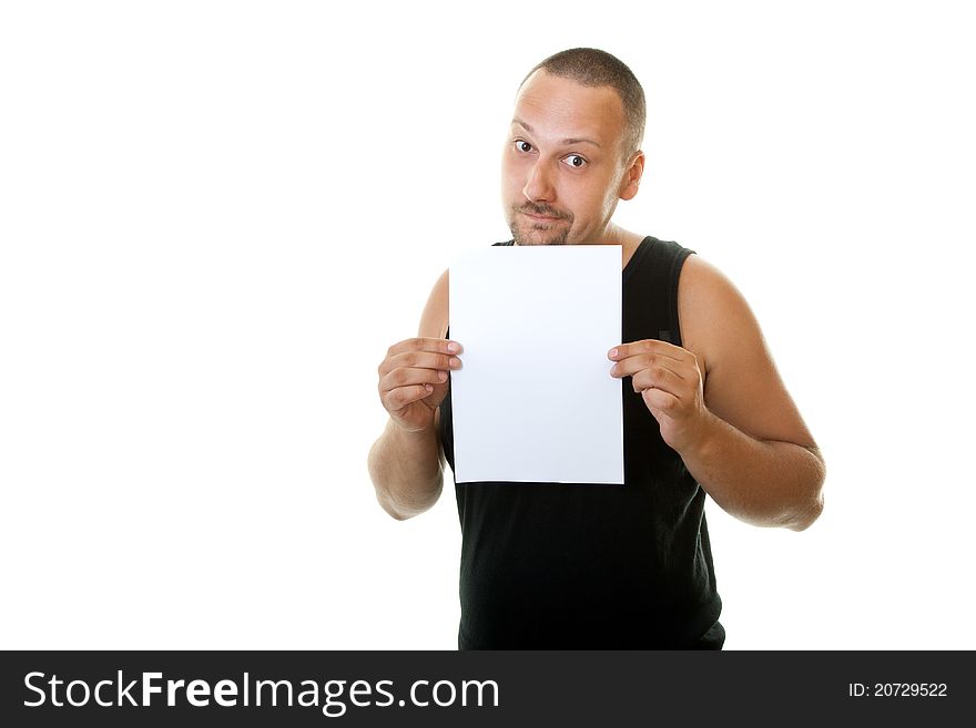 Fitness Man  Holding White Paper