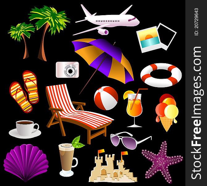 Collection of beach summer holiday icons. Collection of beach summer holiday icons