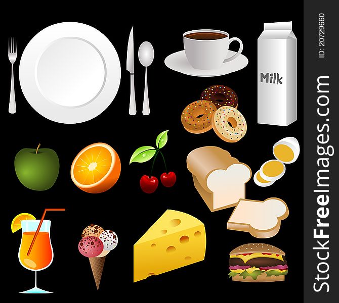 Collection of different isolated food icons