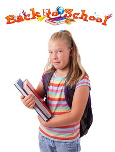 Girl With Back To School Theme Isolated On White Royalty Free Stock Images Girl With Back To School Theme Isolated On White Royalty Free Stock Images