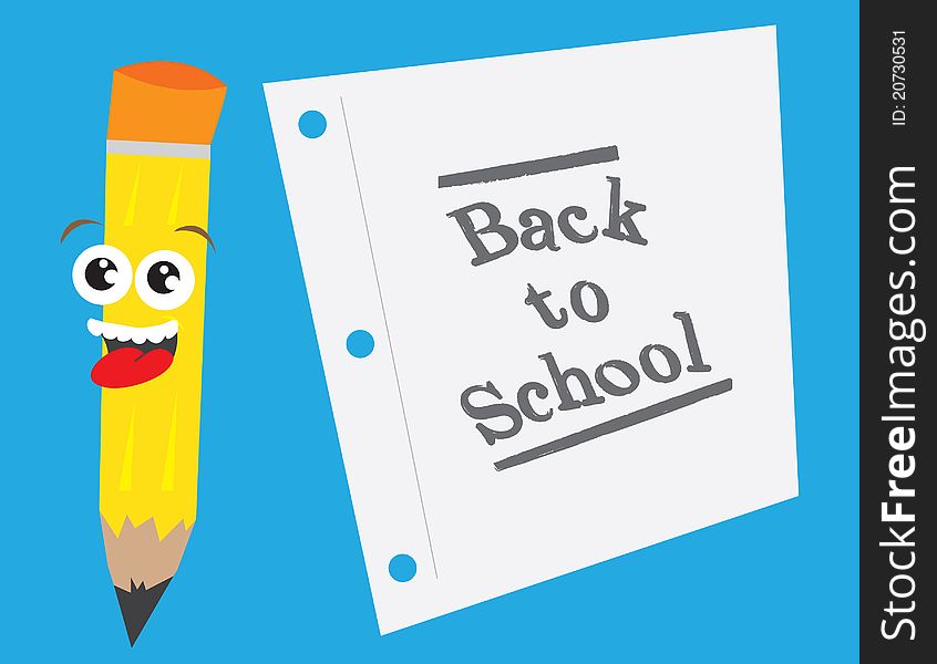 Pencil character with back to school paper. Pencil character with back to school paper.