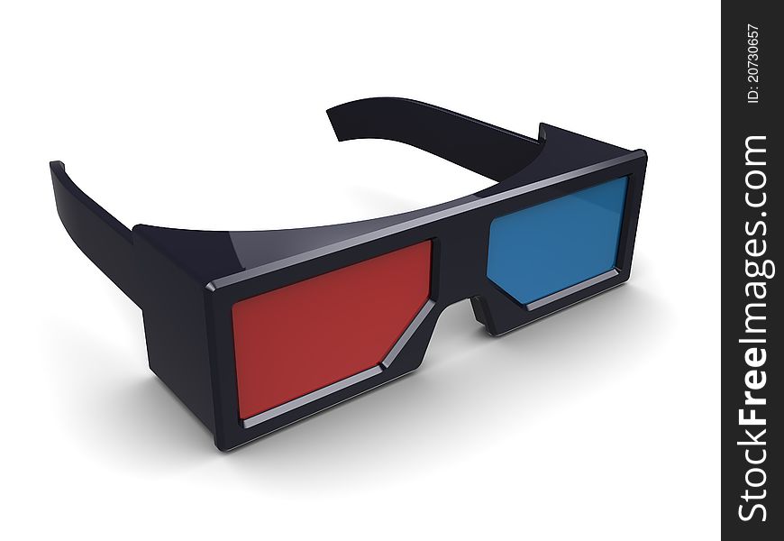 3d illustration of anaglyph glasses over white background