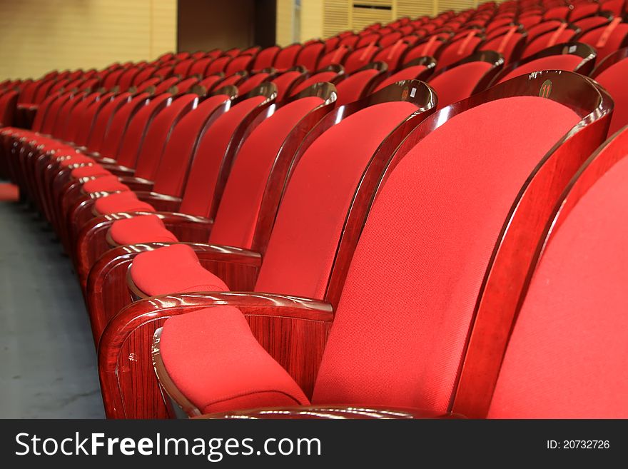 Red chairs in a theatre in china. Red chairs in a theatre in china