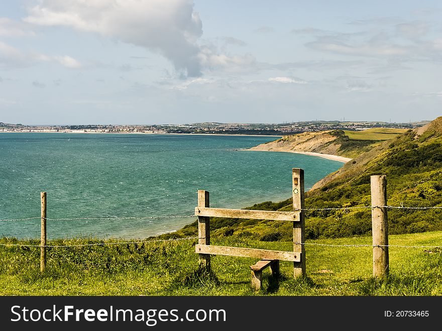 Wooden stile on the Dorset coast path