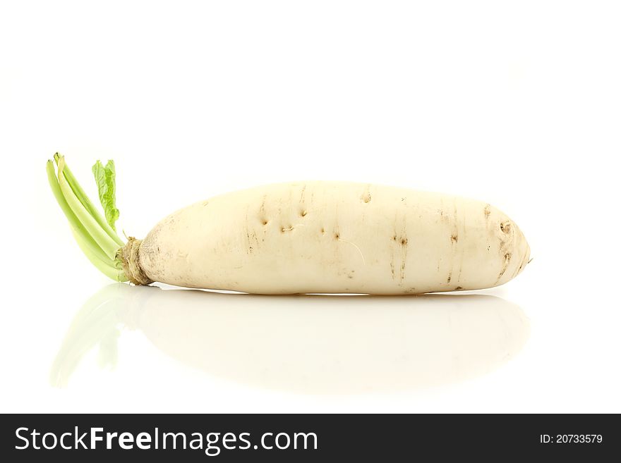 White radish on white background