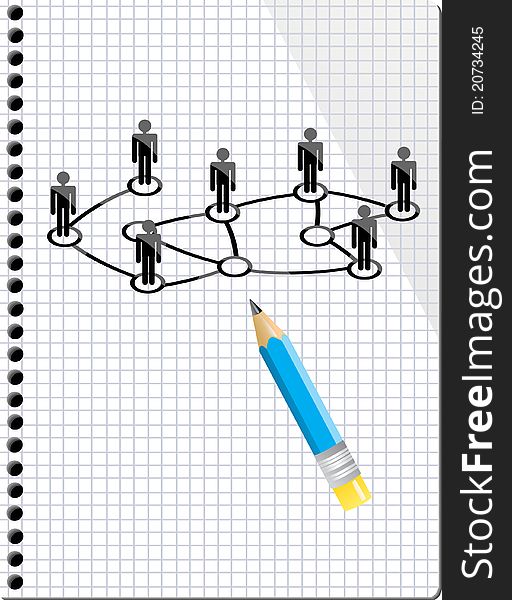 Project network on note pad. Project network on note pad