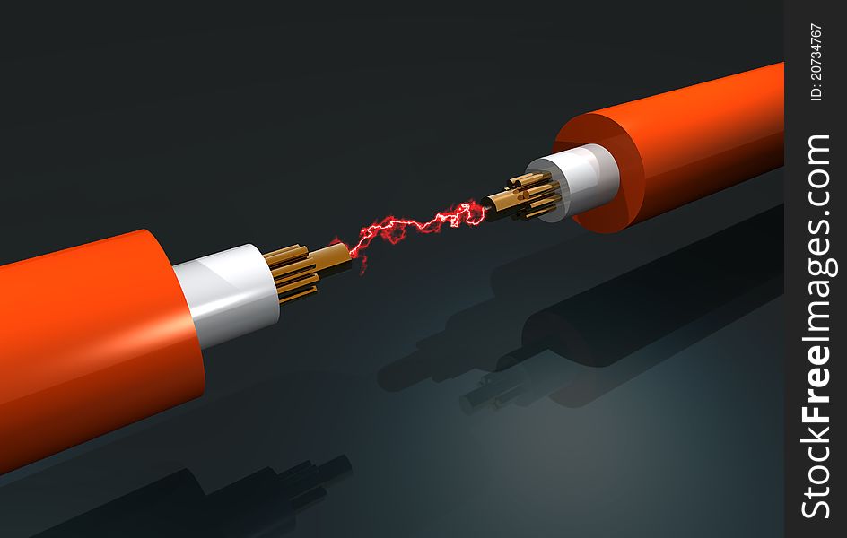 Illustration of two cables of red color, with electricity