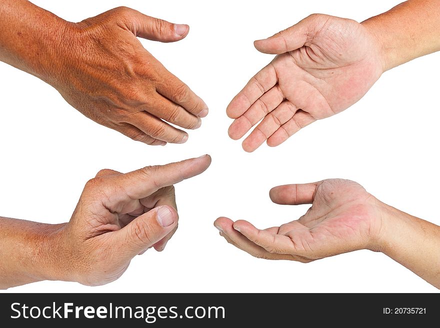 Hands isolated in white background  with clipping path. Hands isolated in white background  with clipping path