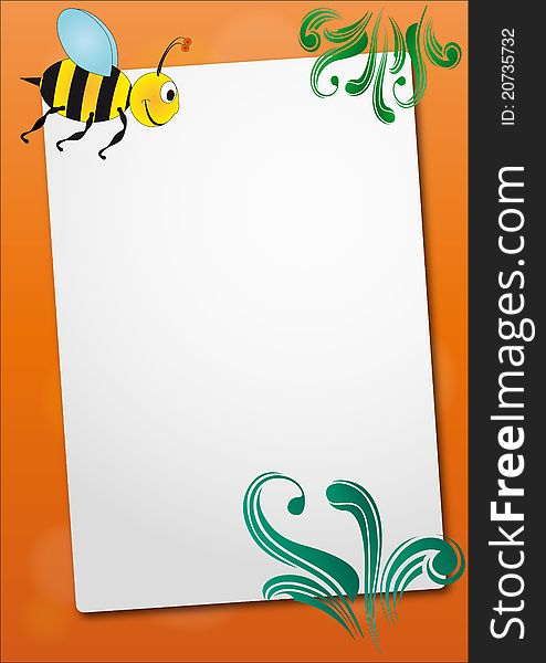 Illustration of sheet with bee and swirl. Illustration of sheet with bee and swirl