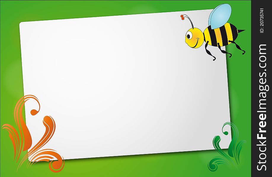 Illustration of sheet with bee and swirl. Illustration of sheet with bee and swirl