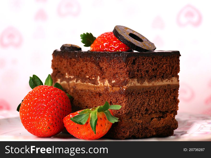 Chocolate Cake With Strawberries.