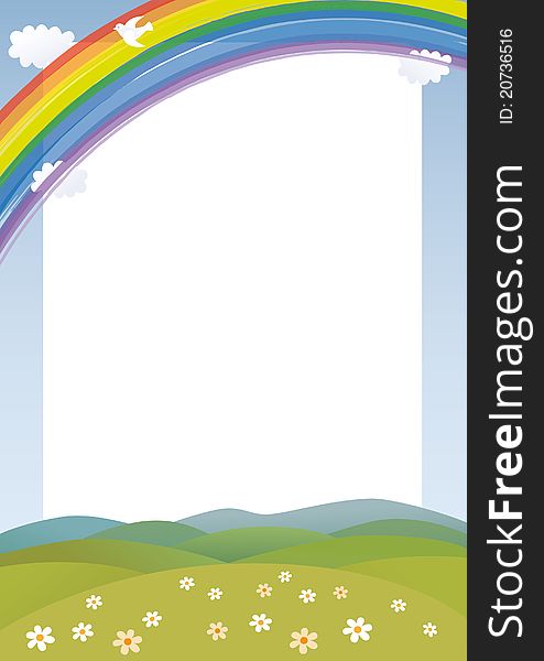 Rainbow, dove and peaceful scene with a copy space. Rainbow, dove and peaceful scene with a copy space.