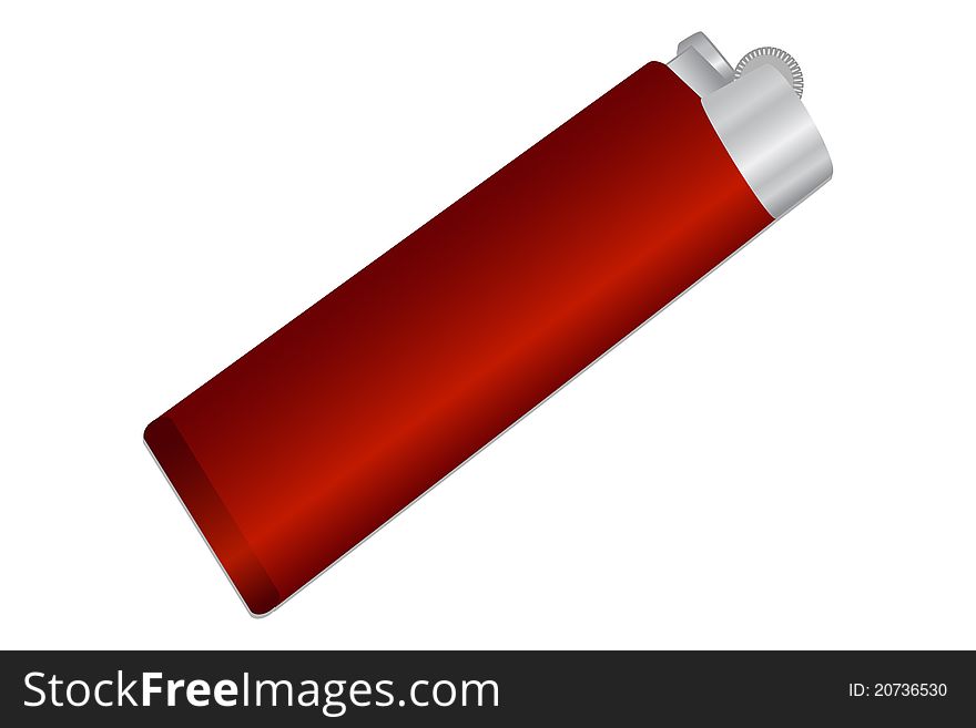 Red cigarette lighter on white background with drop shadow