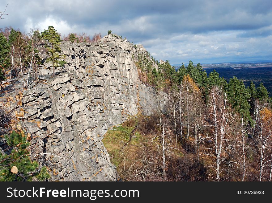 Granite massif, Ural, Russia. More than 2 km in length and 40-80 metres in high. Granite massif, Ural, Russia. More than 2 km in length and 40-80 metres in high