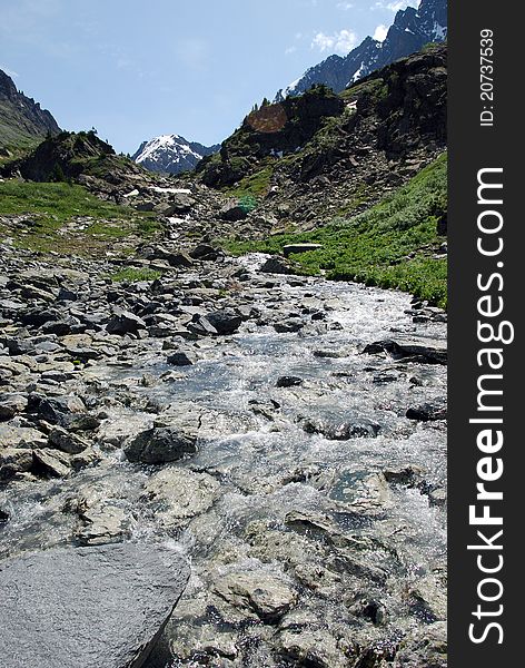 Mountain stream in mountain valley, Gorny Altai, Russia