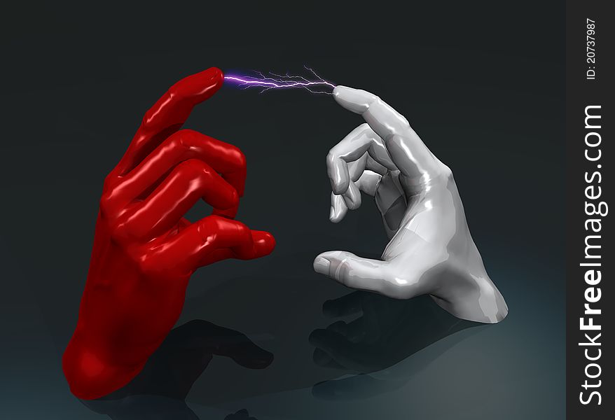 illustration of two hands in white and red color leaving sparks