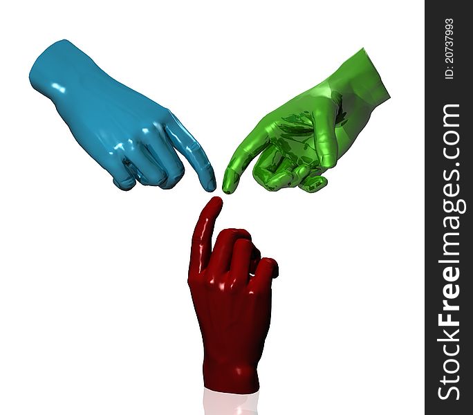 illustration of three hands of colors being played with the fingers