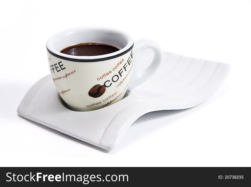Picture of cup of coffee with plate has more than enough white bottom