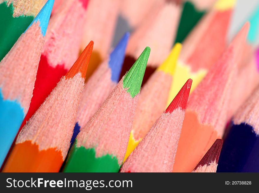 Close up view on pile of colored pencils. Close up view on pile of colored pencils