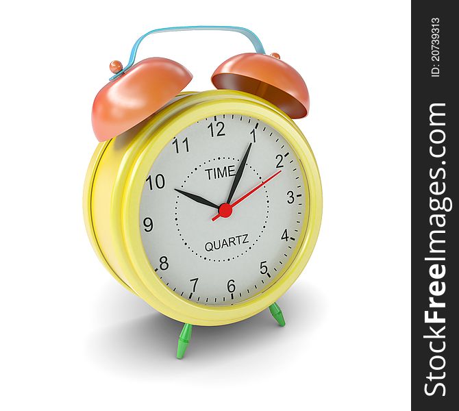 Multicolored alarm clock on white background. 3d rendering