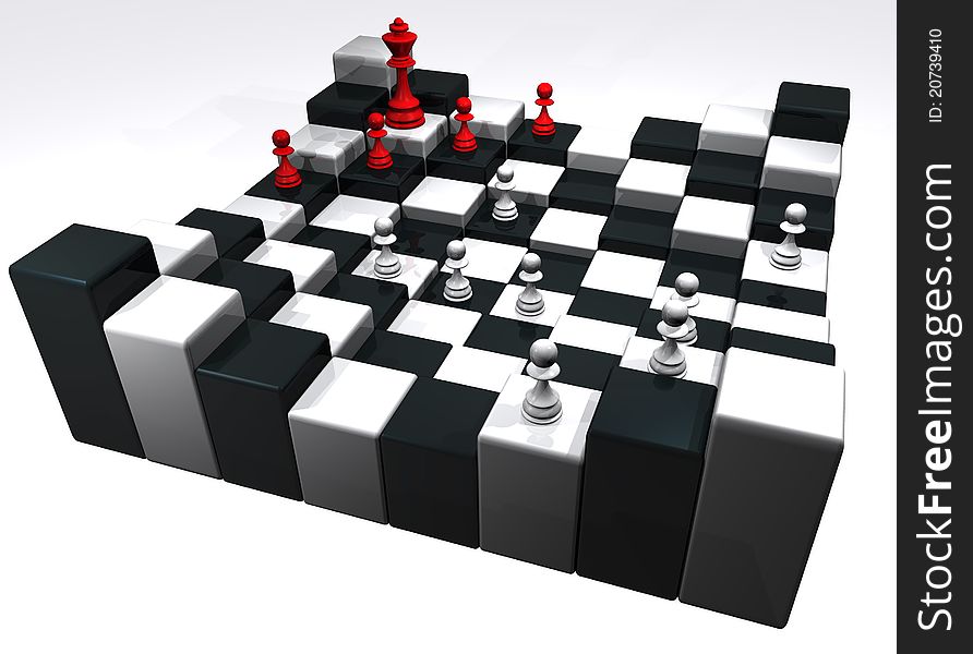 Illustration of damero of high chess with peons and it reigns in red color
