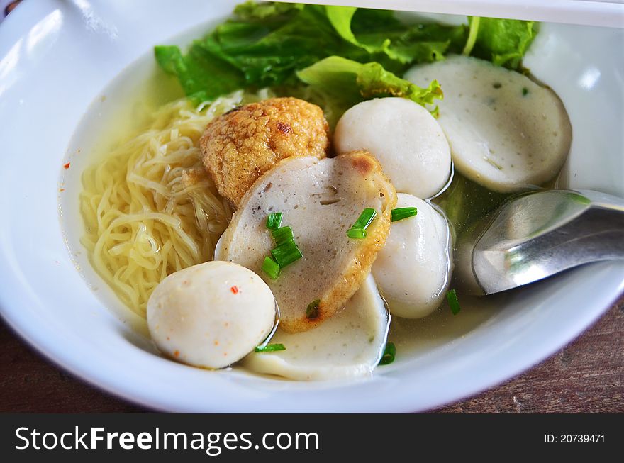 Asian style noodle with variety of pork and fish balls