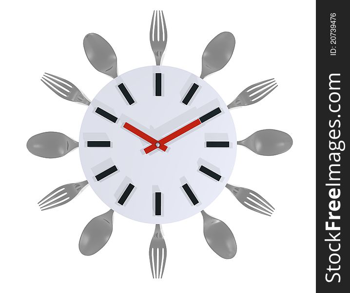 clock illustration, with tablespoons and forks