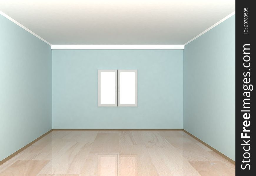 Empty blue room with window 3d