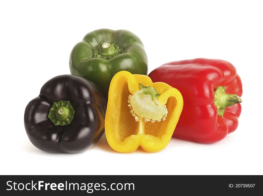 Colorful bell peppers isolated in white background