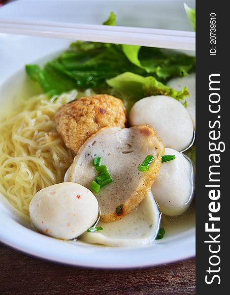 Asian style noodle with variety of pork and fish balls