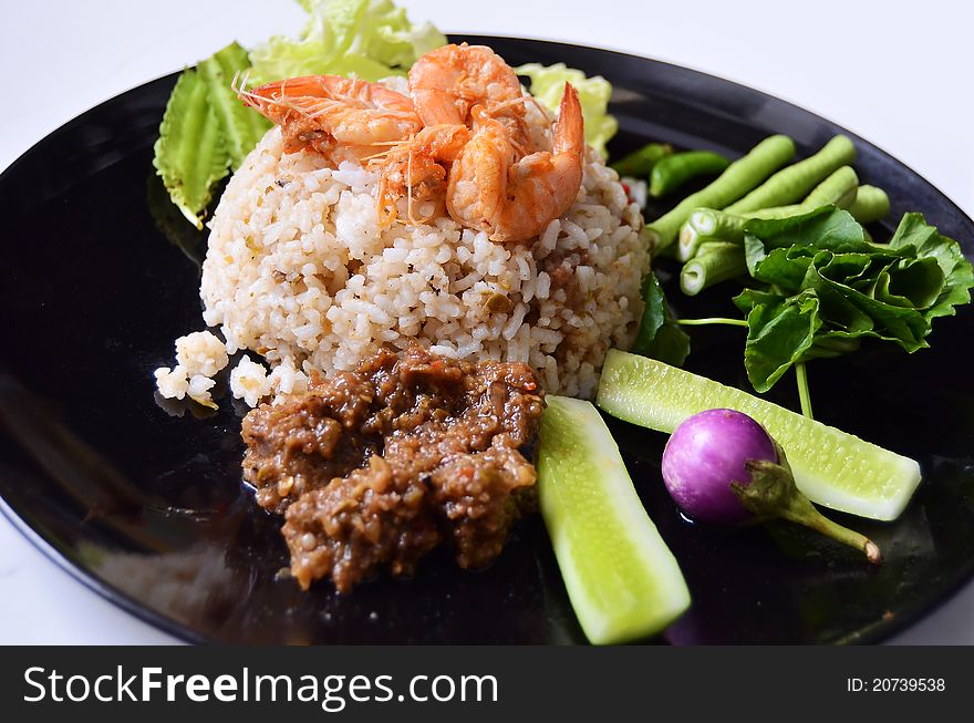 Spicy fried rice with shrimp , Thai style food